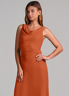 Azazie Nerine Brudtärnklänningar Klä av A-Linje i Chiffong Plisserad Bränd Apelsin image6