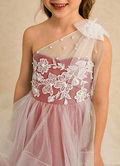 Azazie Zoey Flower Girl Dresses Antique Rose Ball-Gown Lace Tulle Dress image6