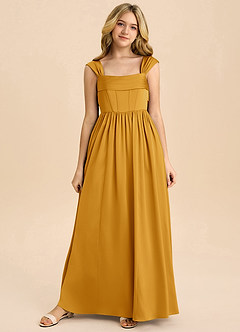 Azazie Hattie Junior Butterscotch A-Line Pleated Stretch Satin Dress image8