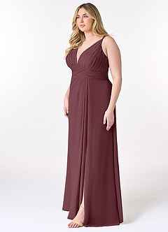Azazie Maren Allure Bridesmaid Dresses Sangria A-Line V-Neck Lace Chiffon Dress image16