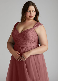 Azazie Luxi Bridesmaid Dresses Desert Rose A-Line Pleated Tulle Dress image7