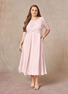 Azazie Dorothea Final Sale Blushing Pink A-Line Scoop lace Chiffon Dress image5