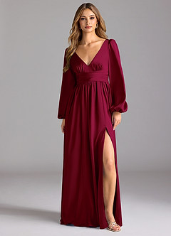 Azazie Norah Brautjungfernkleider A-Linie Stretch-Satin Kleid Burgunderrot image1