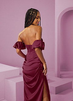 Barbie ♥ Azazie Vestidos de damas de honor Vestido de Mora de Satén Elástico de Corte Recto Convertible con Vestidos sin tirantes image8