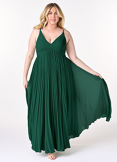 Azazie Raychelle Bridesmaid Dresses Emerald A-Line V-Neck Chiffon Dress image6