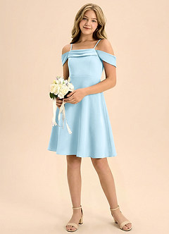 Azazie Anselie Junior Abito A-Line in Raso Elasticizzato Plissettato Azzurro image1