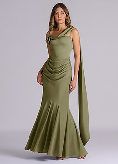 Azazie Inara Bridesmaid Dresses Pistachio Mermaid Pleated Stretch Satin Dress image4