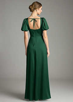 Azazie Fyona Bridesmaid Dresses Dark Green A-Line Pleated Stretch Satin Dress image7