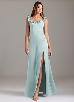 Azazie Callie Brautjungfernkleider Wandelbar A-Linie Gestreift Stretch-Satin Kleid Nebel image3