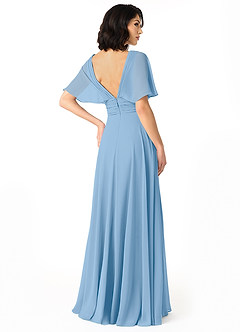 Azazie Pamela Jurken voor bruidsmeisjes Jurk van Chiffon met A-Lijn V-hals geplooid Poederblauw image2