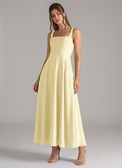 Azazie Shaude Robes de demoiselle d'honneur Robe Trapèze en Satin extensible Plissée Sorbet Citron image4