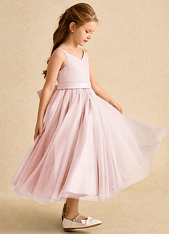 Azazie Patootie Flower Girl Dresses Blushing Pink A-Line Spaghetti Strap Tulle Dress image4