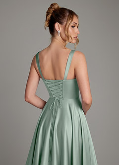 Azazie Azaria Bridesmaid Dresses Agave A-Line Corset Stretch Satin Dress image2