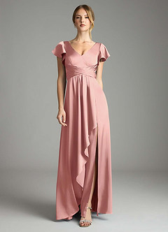Azazie Omari Bridesmaid Dresses Rosette A-Line Stretch Satin Dress image3