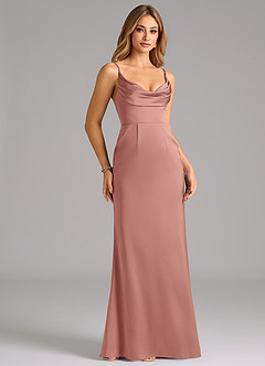 Azazie Aimee Robes de demoiselle d'honneur Robe Trapèze en Satin extensible Encolure en Forme de Cœur Rosette image3