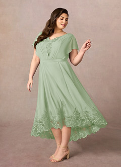 Azazie Palana Mother of the Bride Dresses Dusty Sage A-Line Lace Chiffon Dress image8