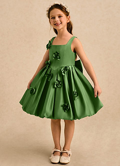 Azazie Lillian vestidos de niña de las flores Vestido Albahaca de Satin Mate de Vestido de princesa con Plisado image1