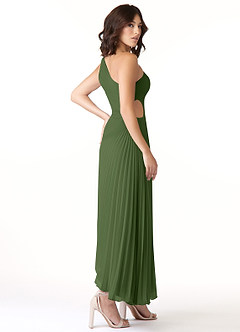 Azazie Kirra Jurken voor bruidsmeisjes Jurk van Chiffon met A-Lijn One-Shoulder Olijf image4