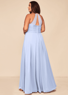 Azazie Ginger Bridesmaid Dresses Ice A-Line Halter Pleated Chiffon Dress image10