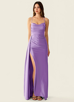 Drape Lavender Satin Prom Dress image5