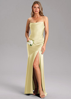 Azazie Grata Bridesmaid Dresses Lemon Sorbet Mermaid Side Slit Stretch Satin Dress image1