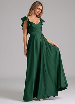 Azazie Leilani Bridesmaid Dresses Dark Green A-Line Ruched Stretch Satin Dress image4