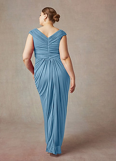 Azazie Lisolette Mother of the Bride Dresses Steel Blue Sheath Pleated Mesh Dress image10
