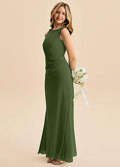 Azazie Floris Junior Robe Trapèze en Mousseline de soie Plissée Olive image5