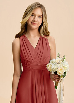 Azazie Kirsten Junior Linia A Pofałdowany Szyfon Długość podłogi Młodsza druhna Sukienka image6