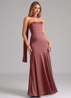 Azazie Shiloh Robes de demoiselle d'honneur Robe Sirène Convertible en Satin extensible Sans bretelle Améthyste image3