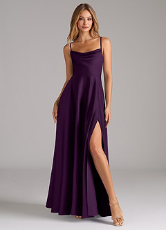 Azazie Elle Bridesmaid Dresses Grape A-Line Pleated Stretch Satin Dress image4