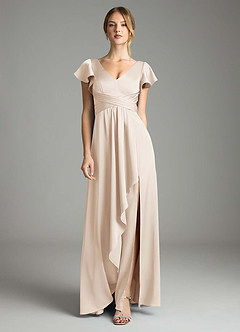 Azazie Omari Bridesmaid Dresses White Alabaster A-Line Stretch Satin Dress image9