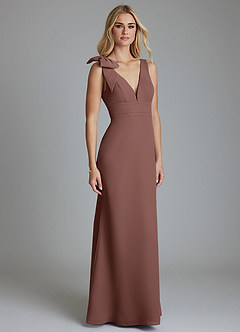 Azazie Taro Final Sale Agave Sheath Bow Chiffon Dress image1
