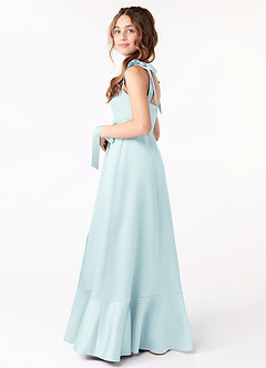 Azazie Barbara Junior Sea Glass A-Line Bow Matte Satin Dress image2