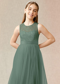 Azazie Georgette Junior A-Linie Spitze Tüll Kleid Eukalyptus image5