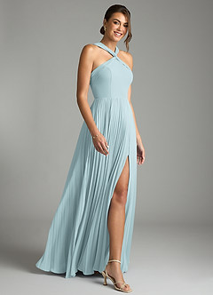 Azazie Afra Abiti da Damigella Abito A-Line in Chiffon Plissettato Nebbia image3