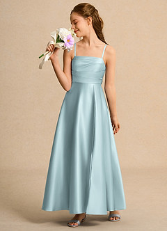 Azazie Pebbles Girls Formal Flower Girl Dresses Mist A-Line Pleated Matte Satin Dress image4