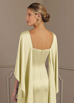 Azazie Eli Mother of the Bride Dresses Lemon Sorbet Sheath Boatneck Stretch Satin Dress image6