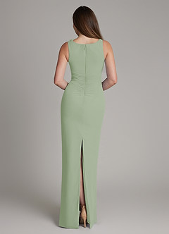 Azazie Charice Bridesmaid Dresses Dusty Sage Sheath Pleated Chiffon Dress image5