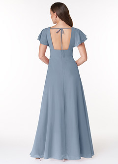 Azazie Ashika Final Sale Dusty Blue A-Line V-neck Ruched Chiffon Dress image2