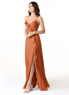 Azazie Tarni Bridesmaid Dresses Cinnamon A-Line Chiffon Dress image3