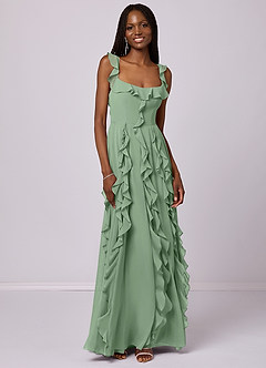 Barbie ♥ Azazie Brautjungfernkleider A-Linie mit Taschen Chiffon Kleid Matcha image3