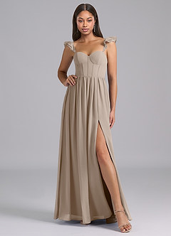 Azazie Denisse Bridesmaid Dresses Taupe A-Line Ruched Chiffon Dress image5