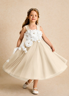 Azazie Dovey Robe Demoiselle D'honneur Fillette Robe Princesse en Tulle Arc Champagne image4