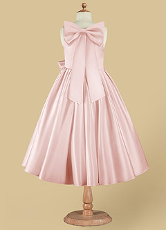 Azazie Bo Peep Flower Girl Dresses Blushing Pink A-Line Bow Matte Satin Dress image8