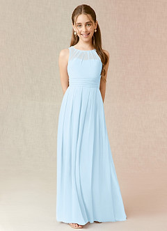 Azazie Bibiane Junior Sky Blue A-Line Pleated Chiffon Dress image1