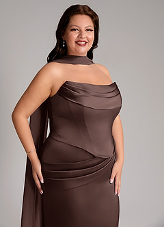 Azazie Sorrel Robes de demoiselle d'honneur Robe Sirène Convertible en Satin extensible Sans bretelles Ganache image10