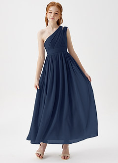 Azazie Anissa Junior Dark Navy A-Line Pleated Chiffon Dress image1