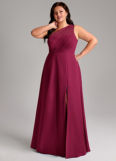 Azazie Phaedra Bridesmaid Dresses Burgundy A-Line One Shoulder Chiffon Dress image13