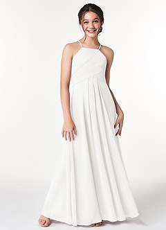 Azazie Ginger A-Line Pleated Chiffon Floor-Length Junior Bridesmaid Dress image5